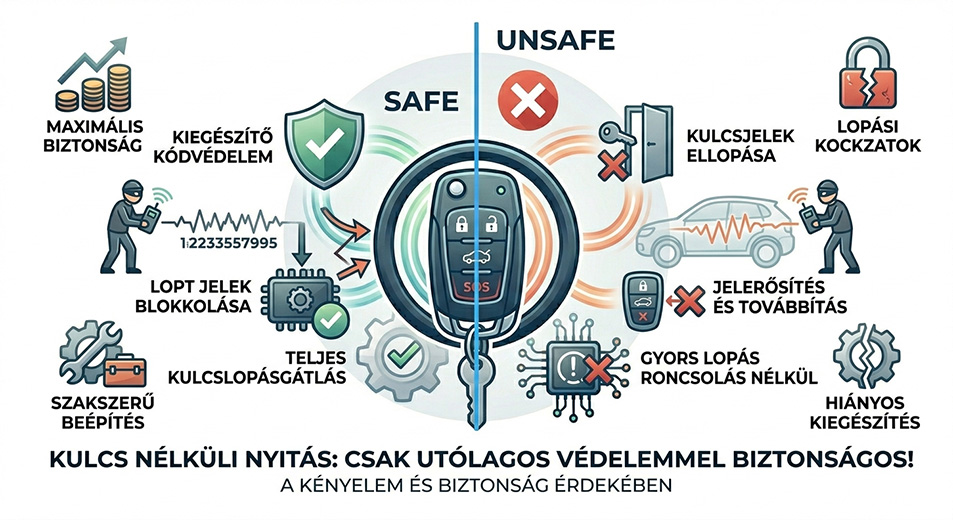 Csak immobiliserrel és riasztóval biztonságos a kulcs nélküli nyitás és indítás az autóban!