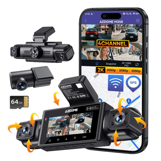 AZDOME M350 4 kamerás menetrögzítő kamera 2K, 64GB, Wifi